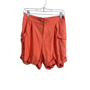 NY & C Orange Linen Blend Cargo Shorts Cuffed Pleated Casual Bottoms Size Small